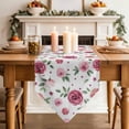 thumbnail image 3 of Table Runners 72 Inches Long, Pink Flowers Cotton Linen Kitchen Dining Coffee Table Runner for Party Home Decor, Simple Romantic Botanical Floral Leaves Tabletop Dresser Scarves Runner 18x72 Inch, 3 of 9