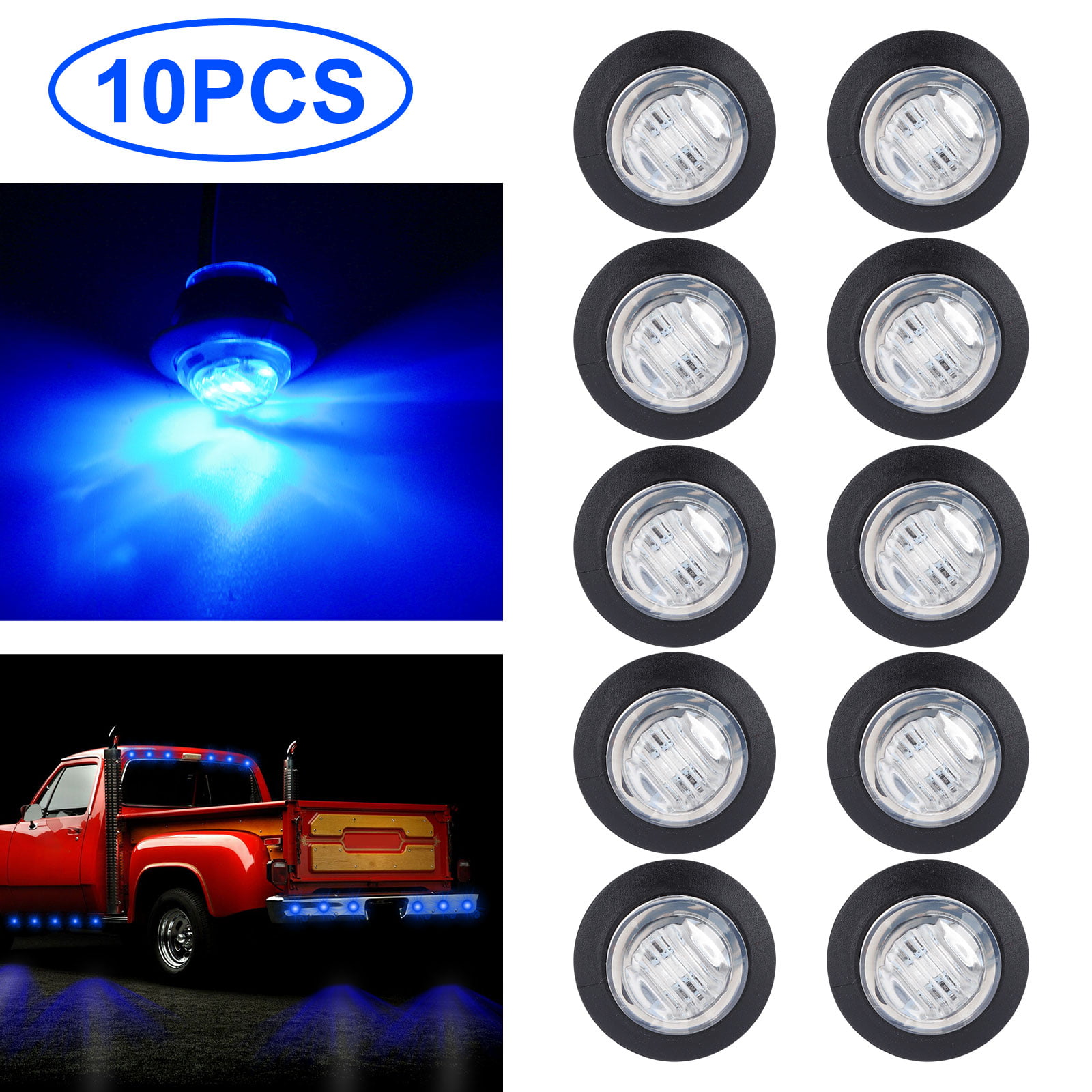TCTAuto 3/4 inch Yellow LED Side Marker Lights Smoked Lens Mini Bullet Clearance Stop Brake Tail Indicator Light for Trailer Truck with 3 Wire 3 LED Diode Waterproof Rubber Grommet Pack of 10 