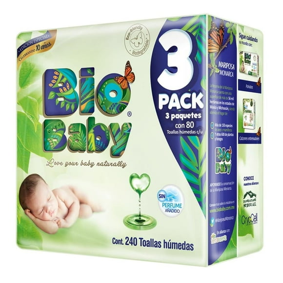 Toallitas húmedas Bio Baby 3 paquetes con 80 toallas c/u