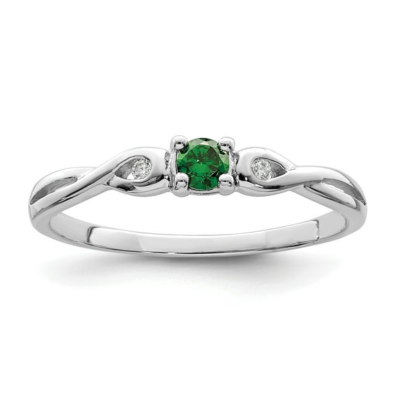 Sterling Silver Rhodium-plated Green & White Cubic Zirconia Ring