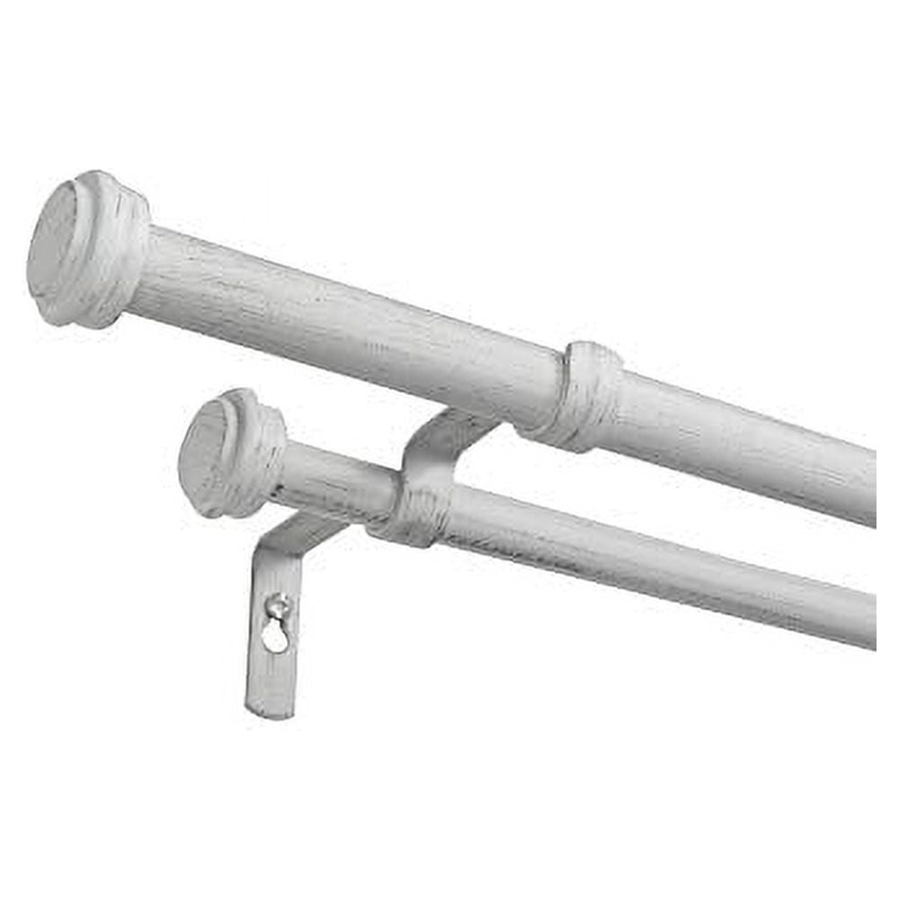 Exclusive Home Topper Double Curtain Rod and Finial Set, Distressed White, 36"-72"