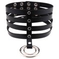 thumbnail image 1 of Collier en Cuir PU Punk à 4 Rangées avec Pendentif Anneau (Noir), 1 of 1