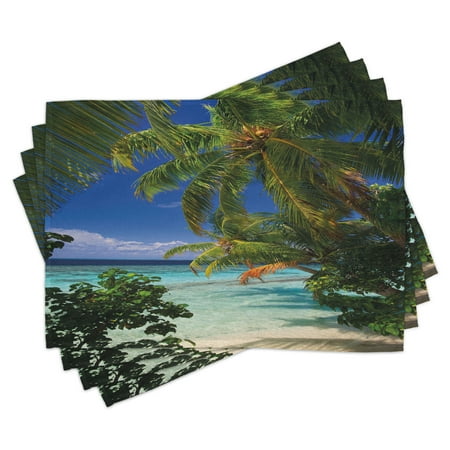

Ambesonne Plant Place Mats Set of 4 Maldives Palms Sky Standard Size Sky Blue Green