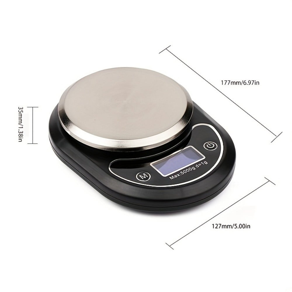IVV Electronic Kitchen Scale with Backlit LCD Display, Batteries Included, Weighs up to 11 pounds, Stainless Steel Food Scale for Meal Prep, Cooking, and Baking, Black