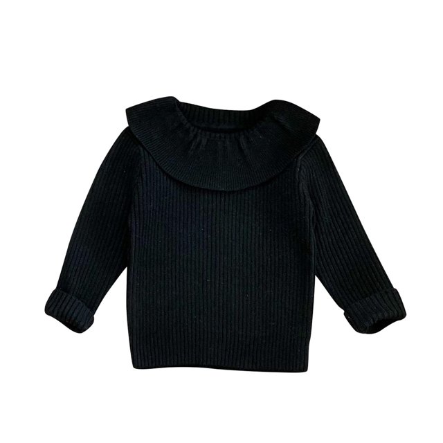 Chandail Décontracté Tricoté Uni pour Filles Manches Longues Col Rond Noir