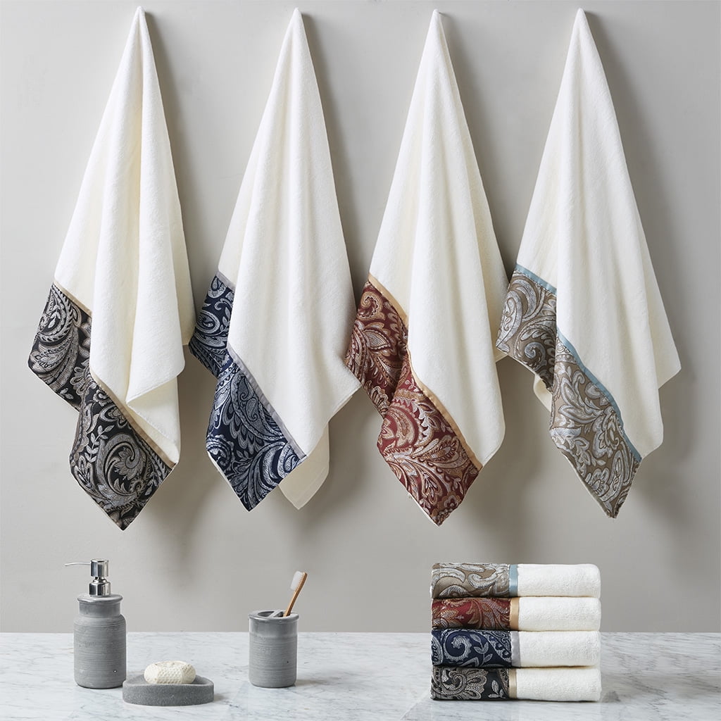 Madison Park Burgundy Bathroom Towel Set, Cotton 6-Piece Towels Set, Highly Absorbent, Super Soft Jacquard Bath Towels, Hand Towels, Fingertip Towels