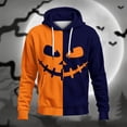 thumbnail image 2 of YNGKMEA Halloween Hoodie for Men Long Sleeve Funny Pumpkin Smile Face Printed Pullover Color Block Fall Shirt Holiday Sweatshirt, 2 of 6