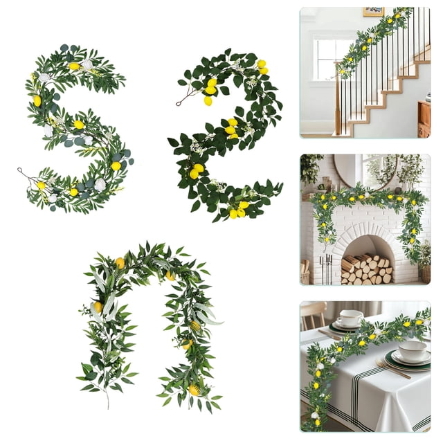 Guirnalda de limón artificial Enredadera de ratán | Decoración de imitación de limón y hojas para interiores, exteriores | Vegetación de plástico realista | 200cm de longitud | Vacaciones colgantes