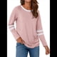 thumbnail image 3 of Camisetas de Larga para Mujer, Camisetas Casuales con Cuello Redondo y Bloques de Color, Ropa de Moda de Otoño, Conjuntos Modernos Rosa M, 3 of 8