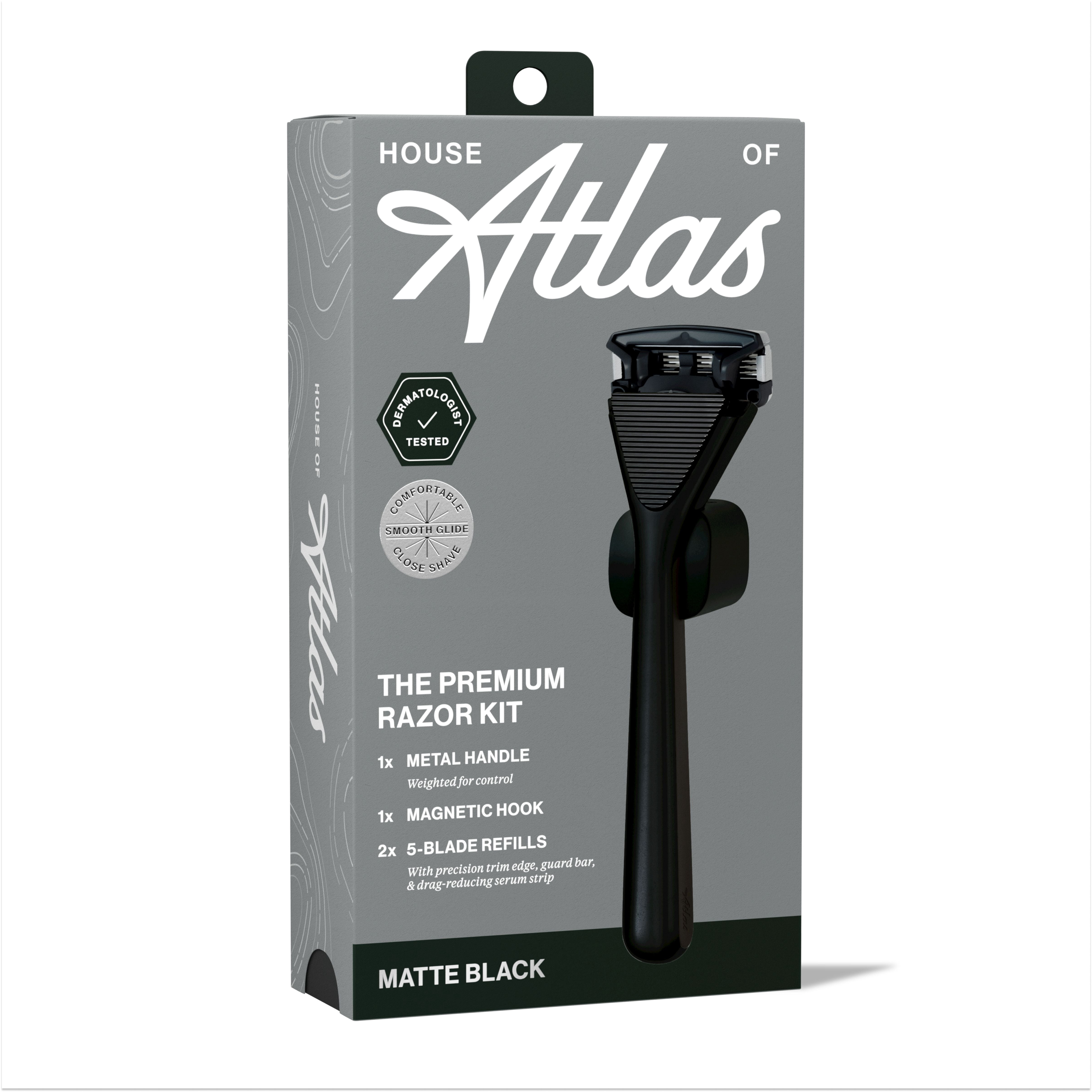 House of Atlas Premium Razor Kit - Matte Black - 5ct: Whole Body, All Hair Types, Reusable Razor, 5 Blades