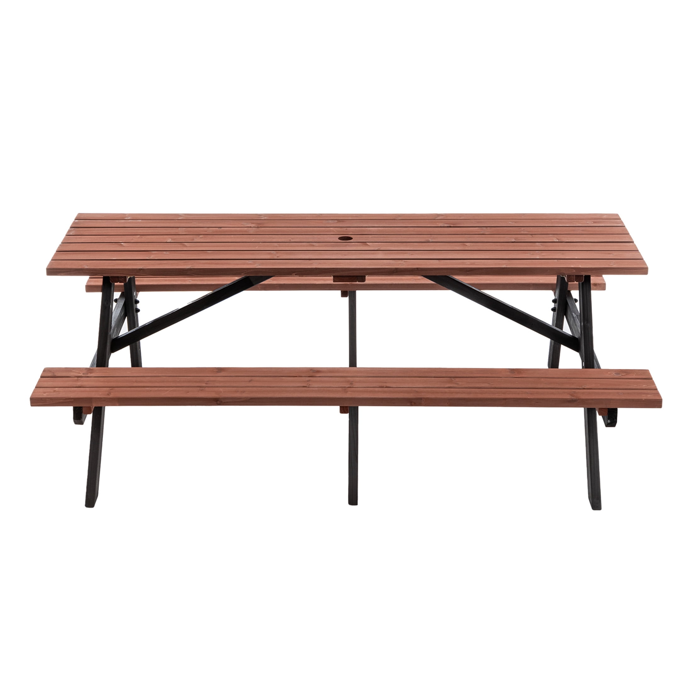 Noble House Arboris 8-Seat Outdoor Fir Wood Picnic Set, Heavy-Duty Patio Picnic Table with Built-in Benches, Brown