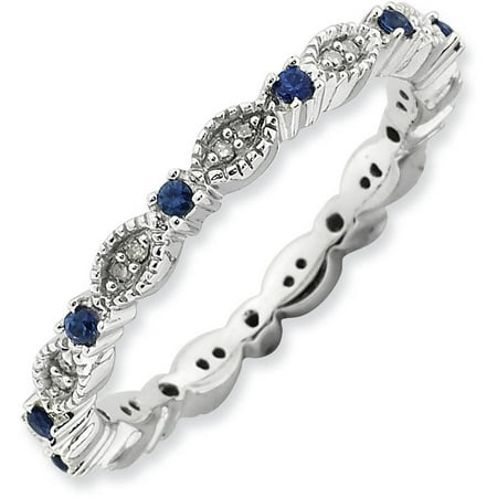 Stackable Expressions Sapphire and Diamond Sterling Silver Polished Ring