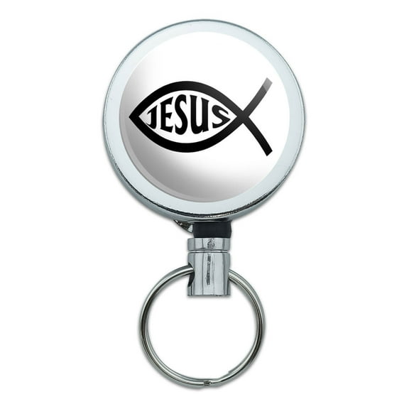 Ichthus Fish Christian Jesus Retractable Belt Clip Badge Key Holder