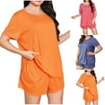 thumbnail image 5 of Lovskoo 2024 2 Piece Pajamas Sets for Women Plus Size Summer Outfits Casual Short Sleeved Round Neck Top Shirt Shorts Set Oversized Pajamas Lounge Sets Hot Pink 3XL, 5 of 5