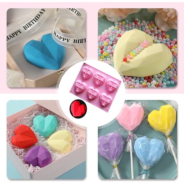 6-cavity 3d Love Heart Molde en forma de diamante pudín Herramientas para hornear hechas a mano Molde de bandeja para el hogar Cocina Diy B
