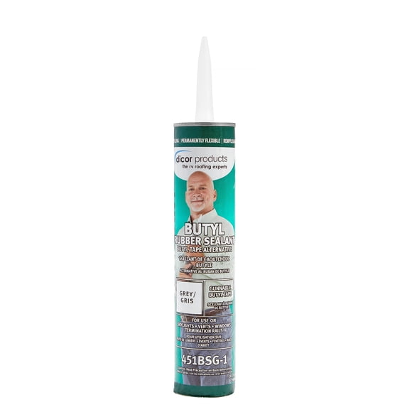 Dicor 451BSG-1 Gunnable Butyl Rubber Sealant, 1.2 lbs., Grey, Mess-Free Application, Watertight Seal, Airtight Seal, Seamless Finish