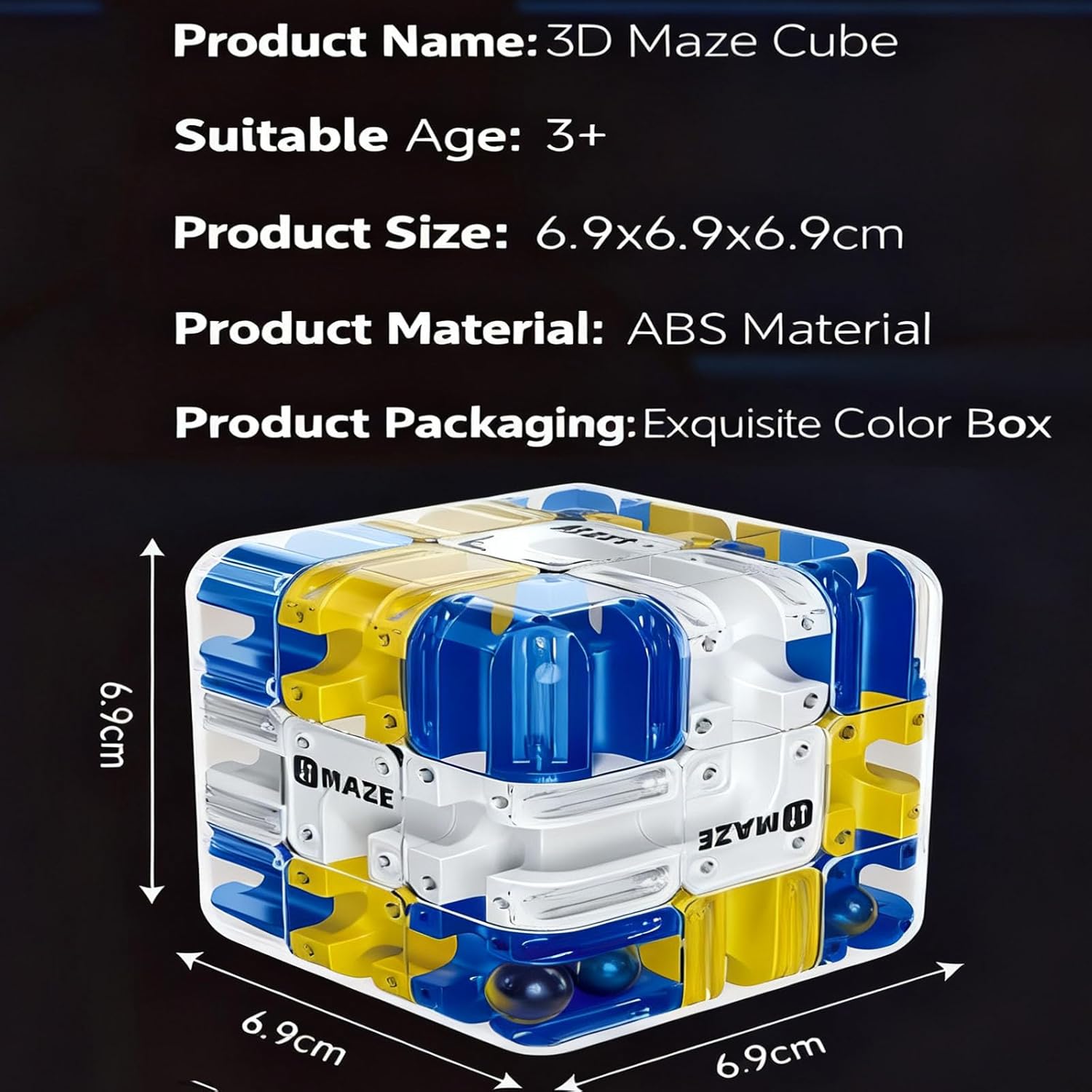Cube Labyrinthe à Billes Pour Enfants - Jeu De Puzzle 3D, Rotations 720°, Dimensions 3,8 Cm, En ABS Coloré - 5