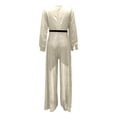 thumbnail image 4 of JULMCOMO Jumpsuits for Women Sequin Wide Leg Deep V Neck Dressy Jumpsuits Long Sleeve Belted Waist Evening One Piece Summer Rompers Beige S, 4 of 5