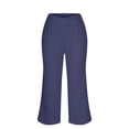 thumbnail image 4 of FUNUONY Womens Cropped Yoga Sweatpants Wide Leg High Waisted Lounge Pajamas Pants Comfy Workout Loose Pants with Pockets Solid Color Loose Sports Pants High Waist Pants Navy L, 4 of 6