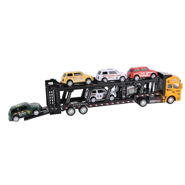 Transporte de Camiones de Transporte, Ejecute Los Juguetes para el Automóvil de Camiones de Goma de Ruedas de Goma Suave Con 6 Modelo de Automóviles Pequeños para el Juego