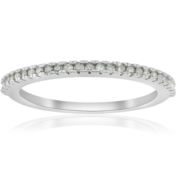Pompeii 1/10ct Pave Diamond Wedding Ring 10k White Gold Stackable Womens Thin Band