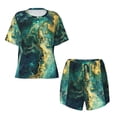 thumbnail image 4 of Lsque Turquoise Golden Swirl Women's Short-Sleeved Pajama Set - 2 Piece Soft and Lightweight Sleepwear Set-Medium, 4 of 9