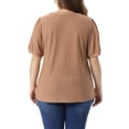 thumbnail image 4 of Women's Plus Tops Hollow Casual V Neck Short Sleeve Summer Blouse Shirts 2X Camel, 4 of 6