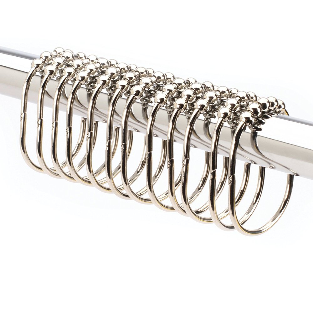 Shower Curtain Hooks / Shower Curtain Rings, Polished Nickel Set of 12