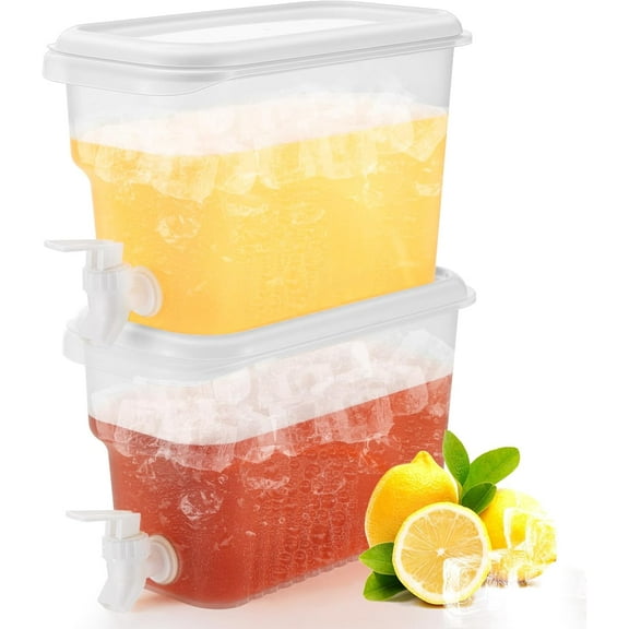 SUMMIT 2 Pcs 2 Gallon Beverage Drink Dispenser for Fridge, Plastic Liquid Drink Juice Container with Spigot Cold Lemonade Pitcher Iced Water Jug for Outdoor Indoor Parties