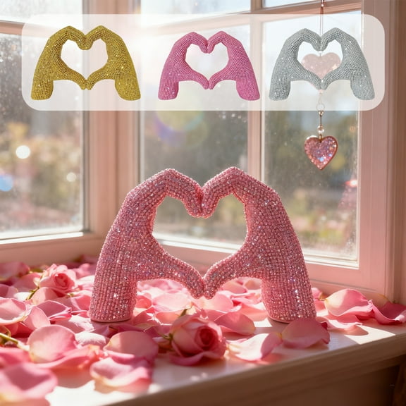 European Luxury Beaded Heart Figurine - Hand-Strung Crystal Bead Accent, Rust-Resistant Metal Base, Valentine's Day Room Decor, Tabletop & Desk Ornament, Holiday Gift for Lovers & Friends, Pink