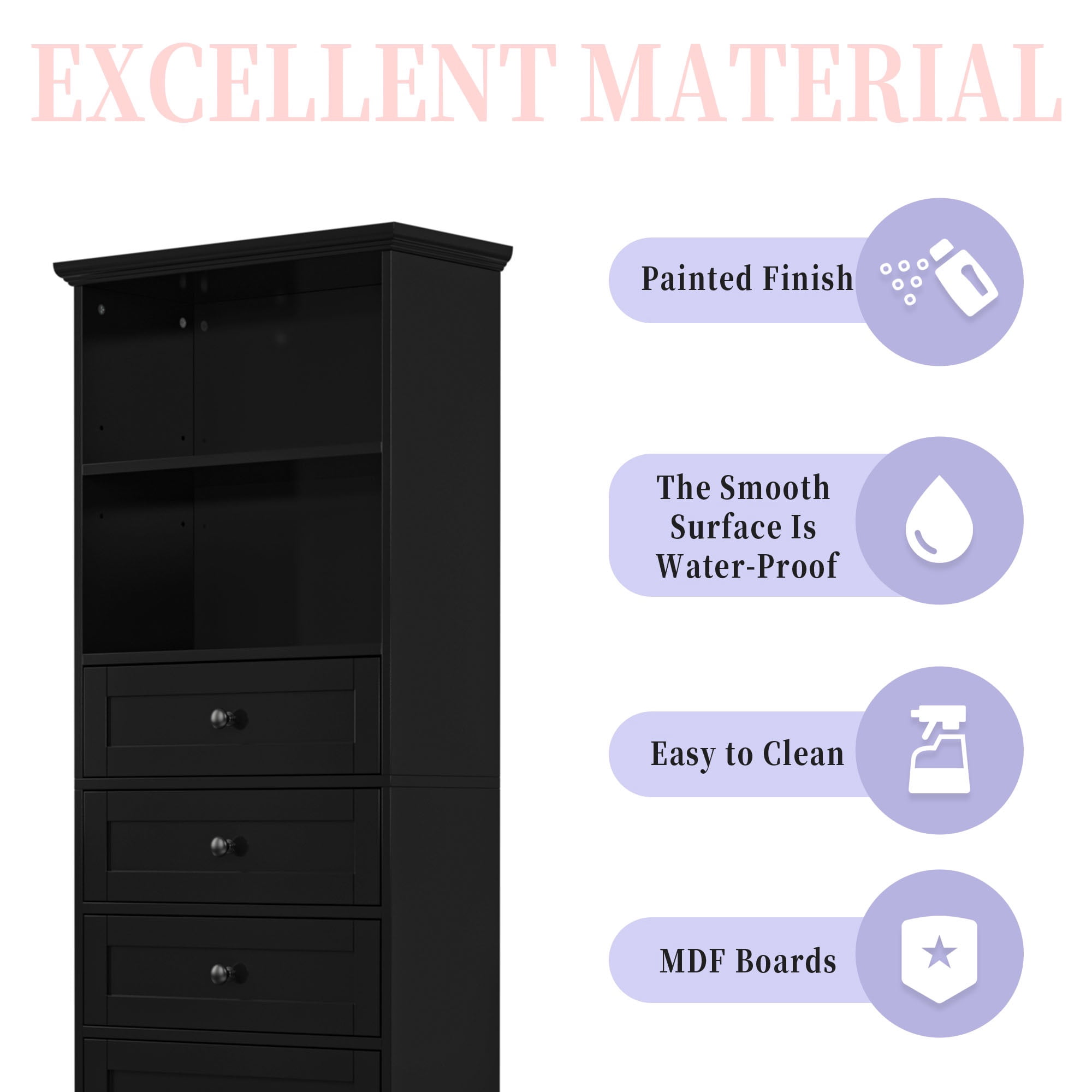 Tall Bathroom Cabinet, FURNINEST Bathroom Cabinet with 3 Drawers and Adjustable Shelves, Storage Cabinet Furniture for Home Bathroom, 22"L x 10.3"W x 57.3"H, Black