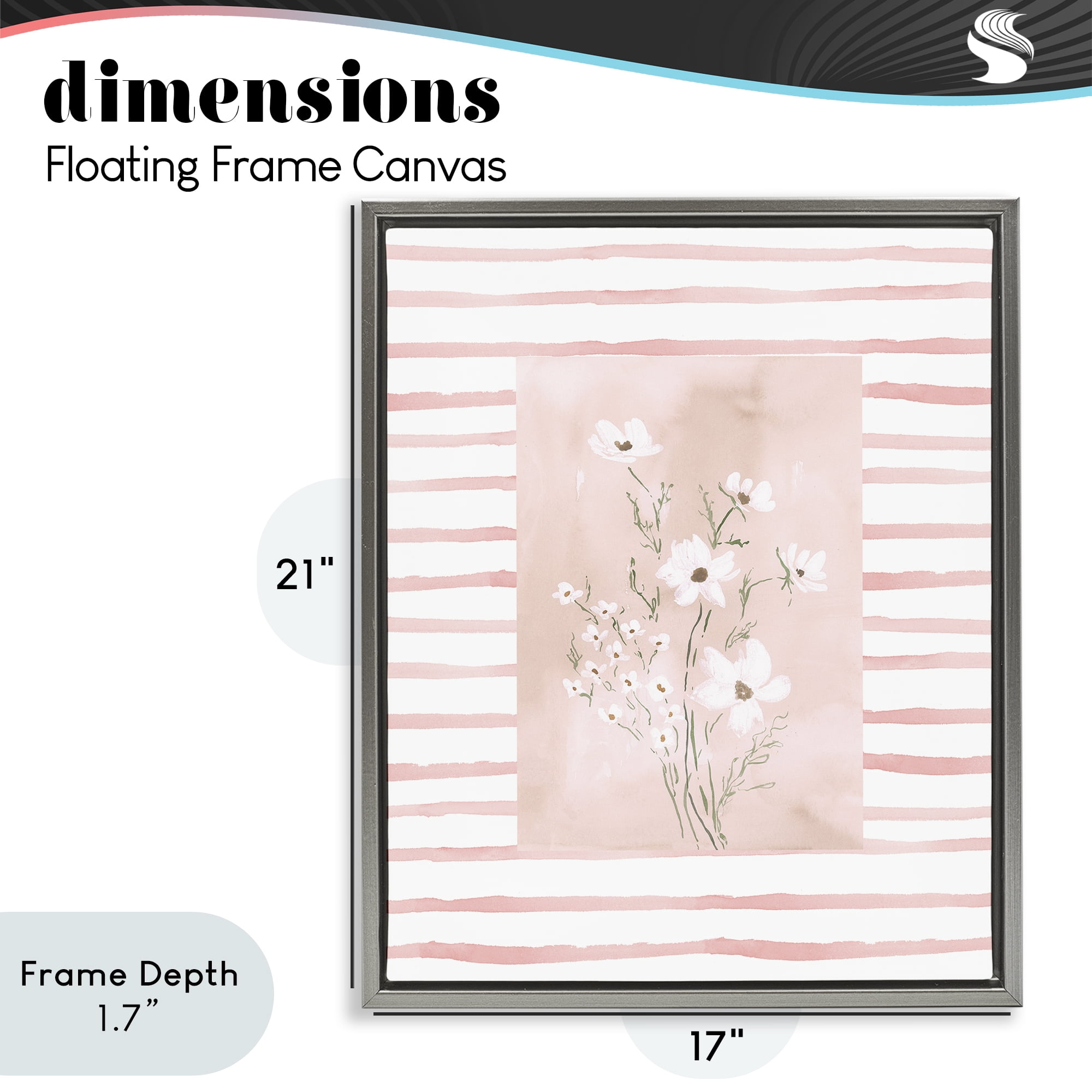 Stupell Industries White Cosmos on Pink Stripes Gray Framed Floater Canvas Wall Art, design by Lucille Price