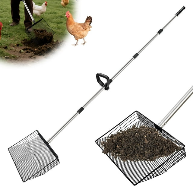 Recogedor metálico para excrementos de pollo HitTopss con mango ajustable de 97 a 196 cm