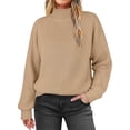 thumbnail image 3 of Women High Neck Oversized Sweaters Batwing Long Sleeve Pullover Loose Chunky Knit Jumper Khaki S, 3 of 8
