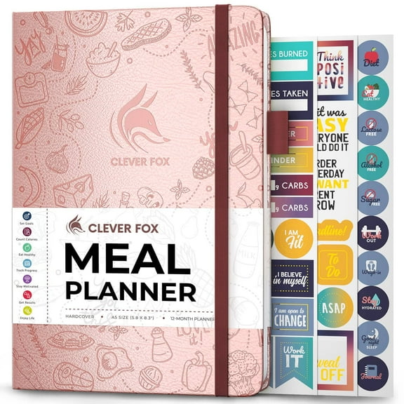 Clever Fox Weekly Meal Planner - Weekly & Daily Meal Prep Journal with Shopping and Grocery Lists for Menu Planning, Healthy Diet & Weight Loss Tracking, Lasts 1 Year, Undated , A5 - Rose Gold