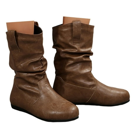 

Ankle Boots for Women Fashion Solid Color Pull-On Stitched Ankle Boots Lightweight Comfortable Outdoor Boots Suede Pleated Round Toe Casual Short Ankle Boots