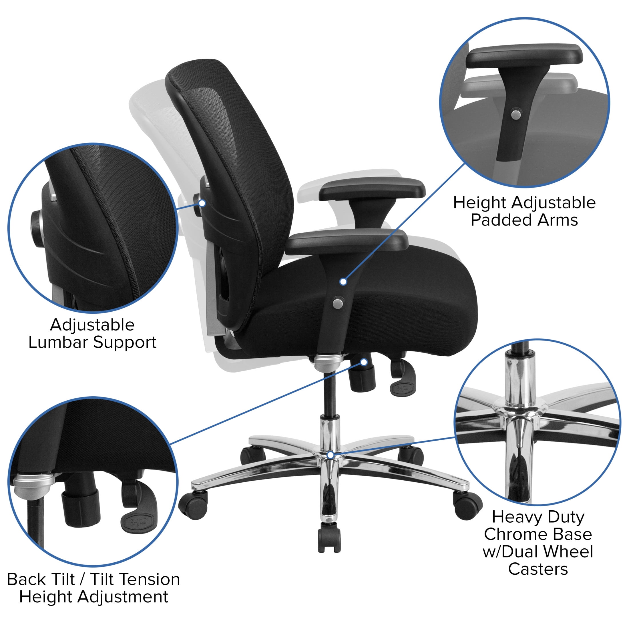 Flash Furniture Hercules 24/7 Intensive Use Big & Tall Swivel Office Chair with Ratchet Back, Black