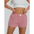 thumbnail image 3 of Biezeib Women’s Plaid Print Shorts Elastic Low Waist Button Front Lounge Shorts Boxers Streetwear, 3 of 6