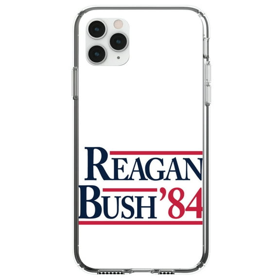 DistinctInk Clear Shockproof Hybrid Case for iPhone 12 MINI (5.4" Screen) - TPU Bumper, Acrylic Back, Tempered Glass Screen Protector - Reagan Bush 1984