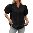 thumbnail image 6 of Womens Puff Sleeve Button Down Shirts Cotton Pleated Loose Fit Tops Summer Dressy Casual Blouses, 6 of 8