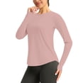 thumbnail image 2 of Craaazy Chandails de Protection à Manches Longues pour Femmes Sun Coupe Régulière Couleur Unie Col Ras du Cou Hauts Athlétiques Décontractés avec Trous pour les Pouces pour l'Extérieur et le Quotidien, 2 of 9