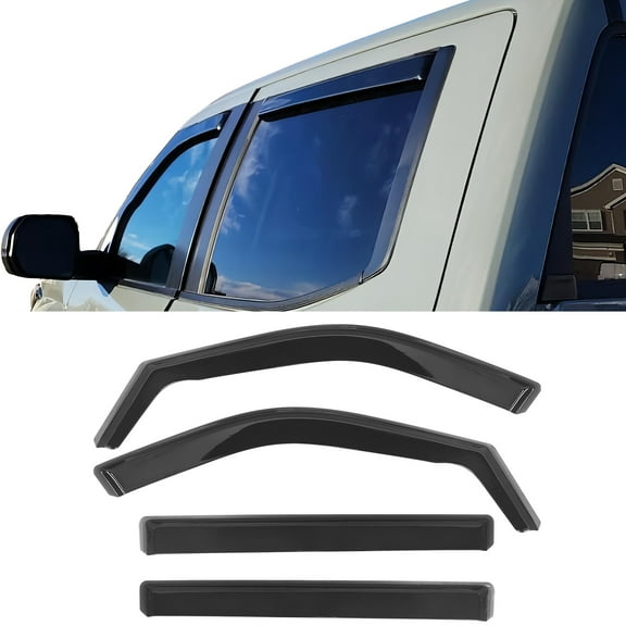 Ikon Motorsports In-Channel Window Visors Sun Shades Vent Rain Guards for 2022-2025 Toyota Tundra CrewMax (Crew Cab) Black PC Polycarbonate 4PCS