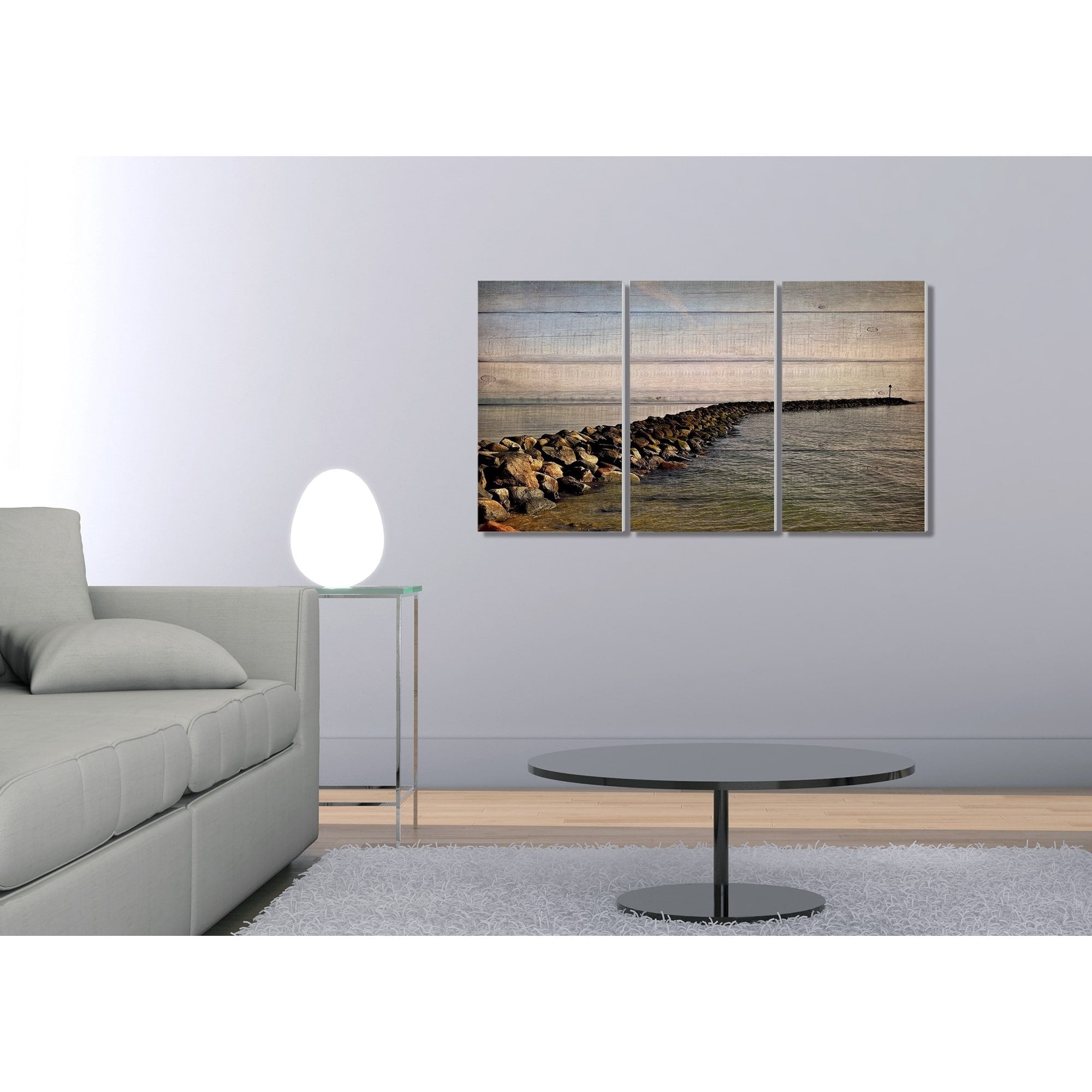 Stupell Rock Path Ocean Planked Look Photography, 3pc Multi Piece Canvas Wall Art Set, 16 x 24 - Multi-color - 17 x 24