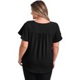 thumbnail image 3 of GRACE & GRANDEUR Women's Plus Size Blouses V Neck Ruffle Short Sleeve Pleated Button Decor Casual Loose Fit Tops 2X Black, 3 of 5