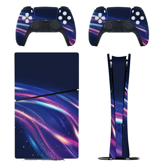 Skin Sticker for PS5 Slim Standard PS5 Pro Disc Digital Edition Console and Controllers Decals for Playstation 5 (Glitter Light Fire Flare Trace.,PS5 Slim Disc Edition)