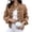 Brown, variant on Women's Vintage Military-Style Denim Jacket, Double-Breasted Button Front Crop Coat with Stand Collar, Soft Stretchy Long Sleeve Outerwear for Fall Fashion & Daily Wear, Blue M