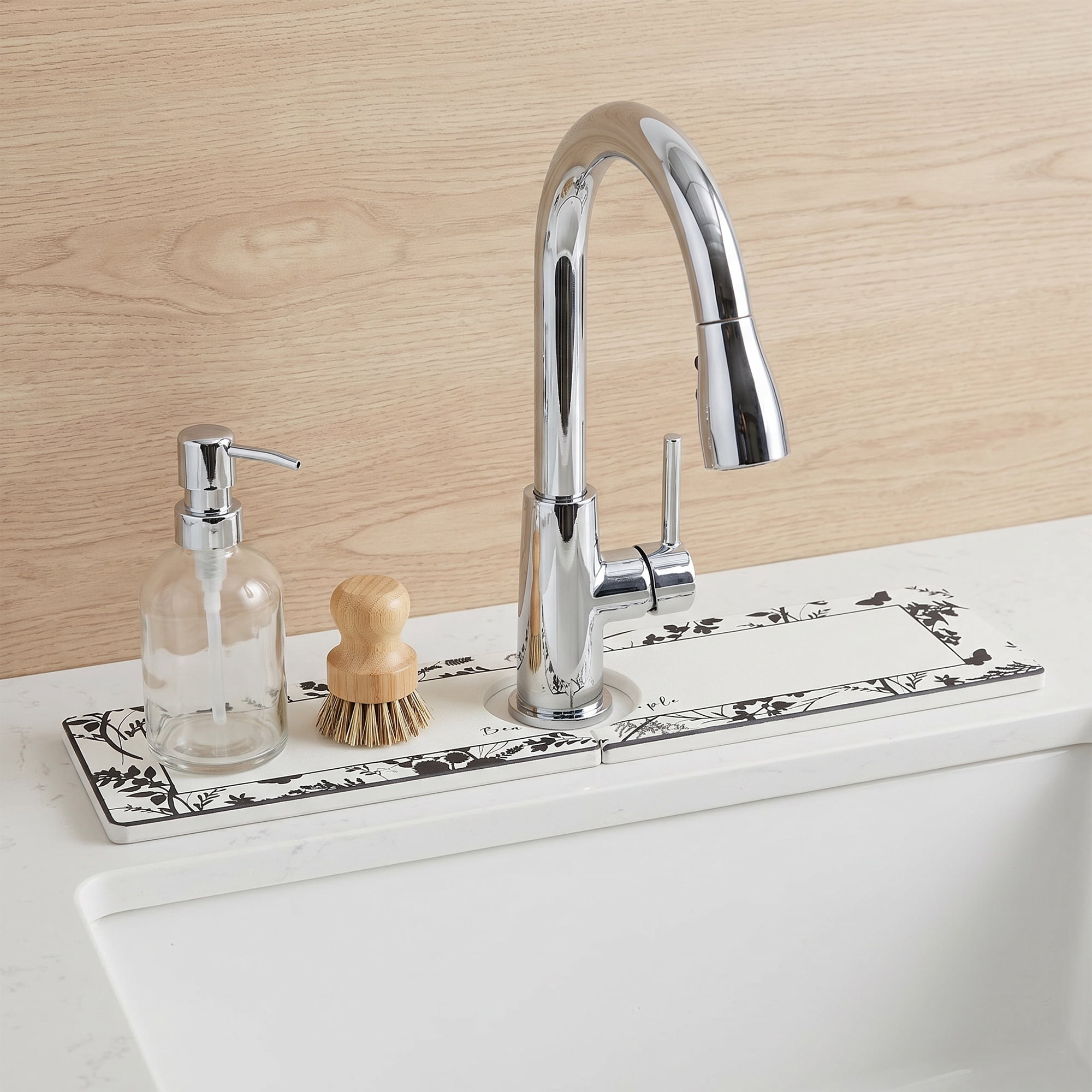 Unique Bargains Faucet Mat Versatile Kitchen Sink Mat for Home Black/White 15.7*3.9 in