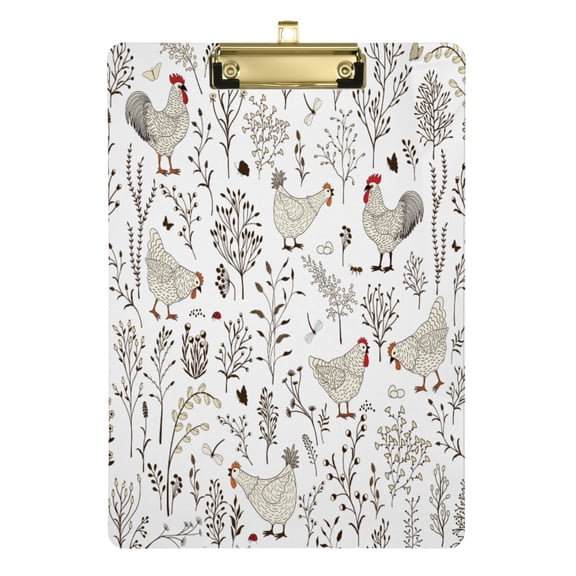 Floral Chicken Leaves Acrylic Clipboards A4 Standard Letter Size Clipboard 12.5" X 9" Clip Board for Students Teacher Office
