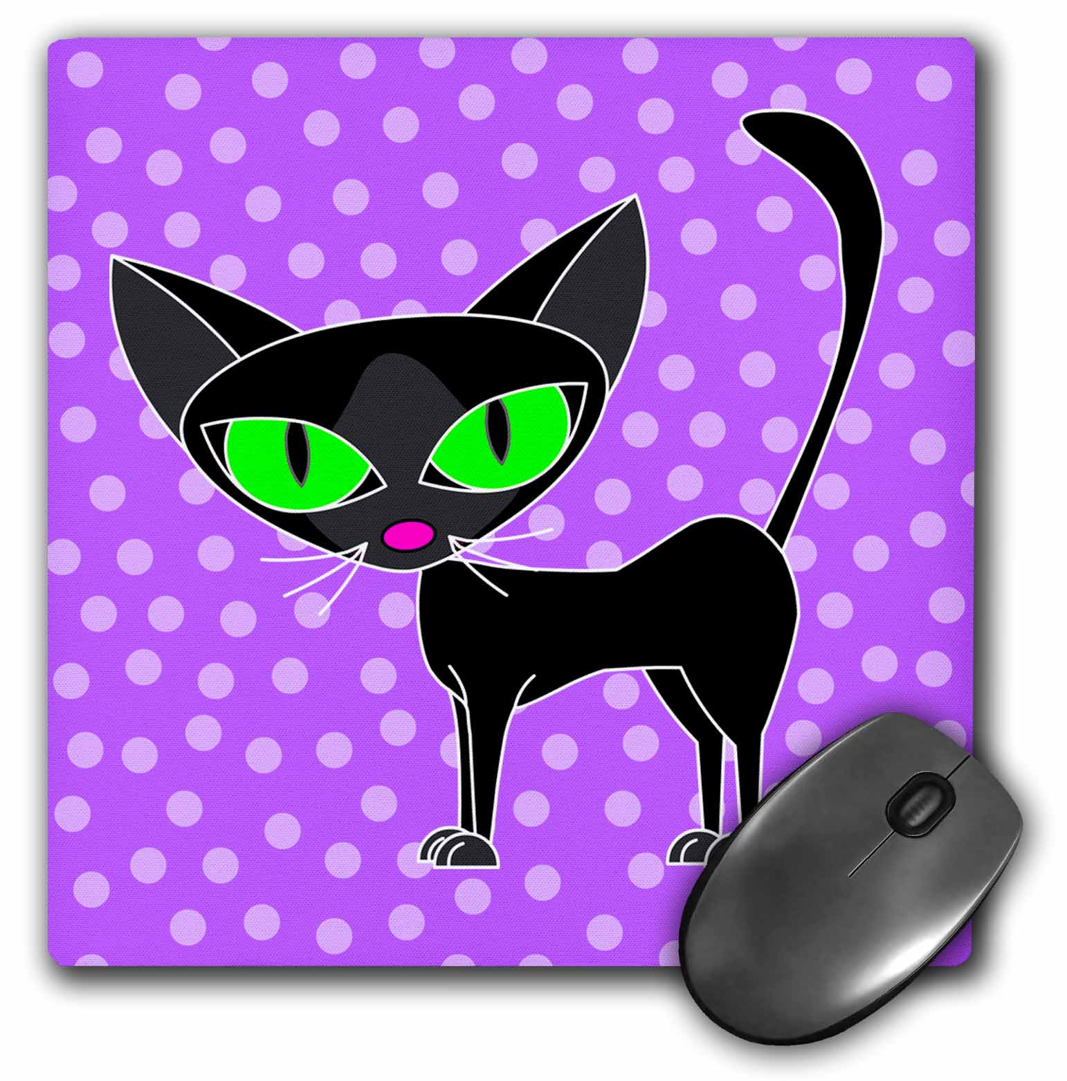 3dRose Fancy Feline Black Cat Design in Purple, Mouse Pad, 8 by 8
