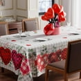 thumbnail image 2 of Valentines Day Romantic Plaid Love Hearts Eucalyptus Leaves Tablecloth Cloth Rectangle Washable Table Covers for Indoor Outdoor Dining Table Home Party Decorations 60x120 Inch, 2 of 6